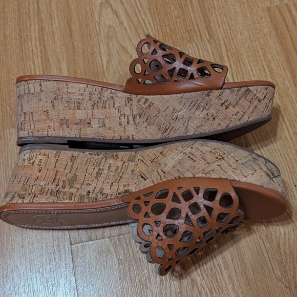 TORY BURCH Dunn Wedge Cutout Slide Sandals With Logo Size 8 - Picture 7 of 8